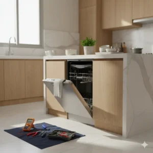 Modern dishwasher in clean kitchen ready for professional repair service