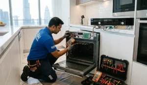 Oven problems in Dubai technician repairing oven in home kitchen