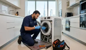 Technician repairing a home appliance in Dubai